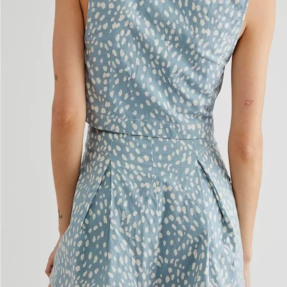 NWOT Free People Bennett Lace Up Tie Dot Shorts Cloud Blue White - Picture 2 of 2